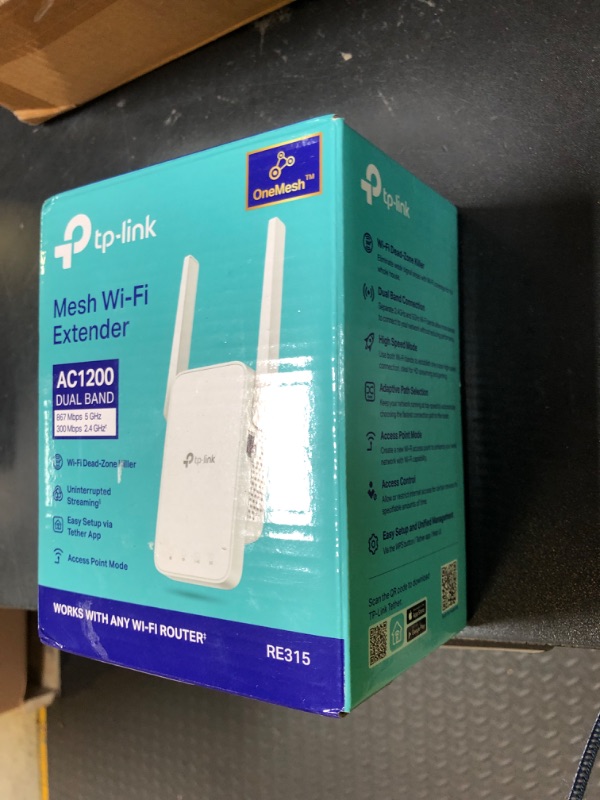 Photo 1 of TP-Link AC1200 WiFi Extender, 2025 Wirecutter Best WiFi Extender, 1.2Gbps Home Signal Booster, Dual Band 5GHz/2.4GHz, Up to 1600 Sq.ft and 32 Devices, EasyMesh Compatible, One Ethernet Port (RE315)