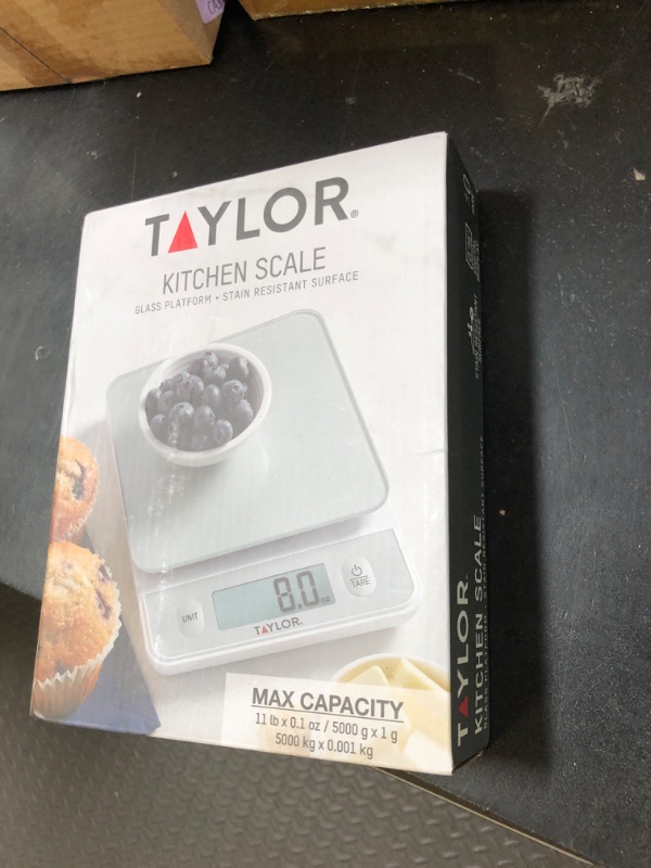 Photo 1 of Taylor Glass Top Food Scale with Touch Controls, 11 lb Capacity, Sleek Silver Design, Accurate and Easy-to-Use Scale for Cooking and Baking