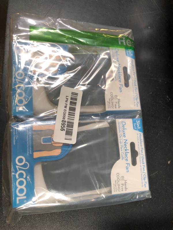 Photo 1 of O2COOL Deluxe Necklace Fan | Battery Powered, Hands-Free Personal Cooling Fan w/Adjustable Lanyard, Table Top Stand + Wearable Clip - Gray (2 Pack)