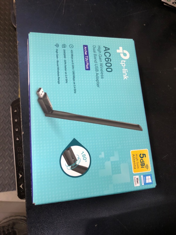 Photo 1 of TP-Link AC600 USB WiFi Adapter for PC (Archer T2U Plus)- Wireless Network Adapter for Desktop with 2.4GHz, 5GHz High Gain Dual Band 5dBi Antenna, Supports Win11/10/8.1/8/7/XP, Mac OS 10.9-10.14, Black