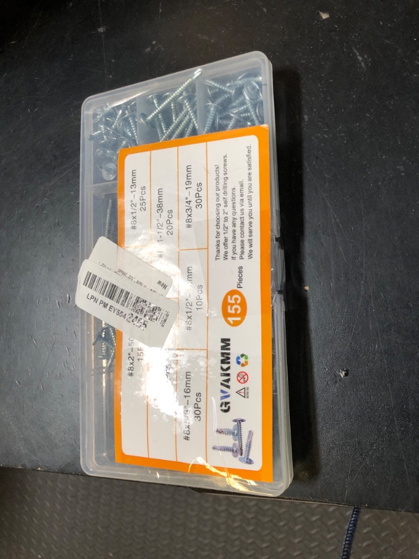 Photo 1 of GVAKMM Sheet Metal Screws Assortment Kit,#8 Self-Tapping Screws Set for Metal,155pcs,6 Sizes(2'',1-1/2'',1'',3/4''?5/8'',1/2'')Modified Truss Head Zinc-Plated Self-Drilling Tek,for Wood,Metal,Plastic
