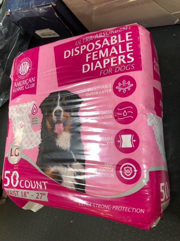 Photo 1 of American Kennel Club Female Dog Wrap, Disposable Diapers with Wetness Indicator, Large, 50 Count