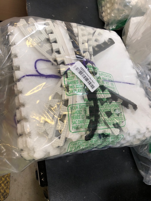 Photo 1 of 12pcs Carpet Squares Puzzle Floor Mat, Plush Interlocking Carpet Tiles, Anti Slip EVA Foam Jigsaw Floor Tiles, Build A Safe Area for Bedroom Playroom (White+Black)