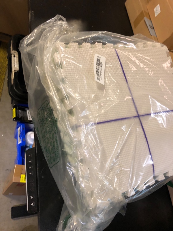 Photo 1 of 12pcs Carpet Squares Puzzle Floor Mat, Plush Interlocking Carpet Tiles, Anti Slip EVA Foam Jigsaw Floor Tiles, Build A Safe Area for Bedroom Playroom (Green+White)