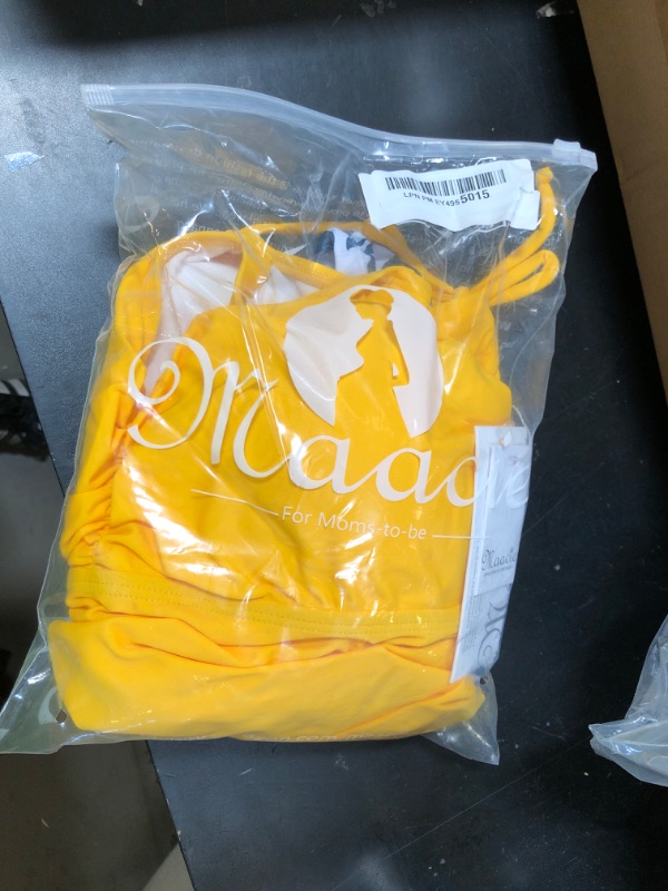 Photo 1 of Maacie Pregnancy 2 Piece Printed Swimsuits Tankini Sets Ruched Push Up Beachwear Yellow Solid M