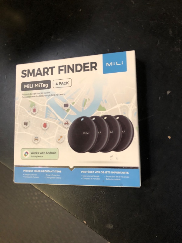 Photo 1 of MiLi MiTag Bluetooth Tracker for Android, Google Certified Key Finder/Luggage Tracker/Item Locator, Smart Tracking Tag for Google Find My Device (Find Hub) App, 4 Pack