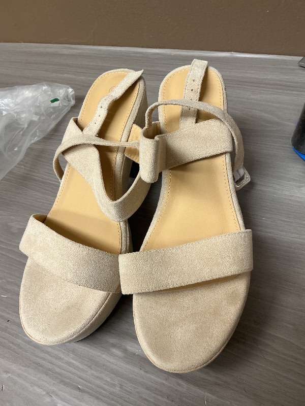 Photo 1 of Women's Platform Heels Sandals Ankle Strap Block Chunky Heel Suede Open Toe Wedding Dress Shoes Apricot Suede 43-10.5US