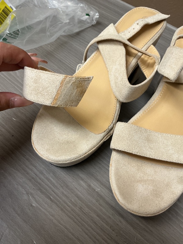 Photo 1 of Women's Platform Heels Sandals Ankle Strap Block Chunky Heel Suede Open Toe Wedding Dress Shoes Apricot Suede 43-10.5US