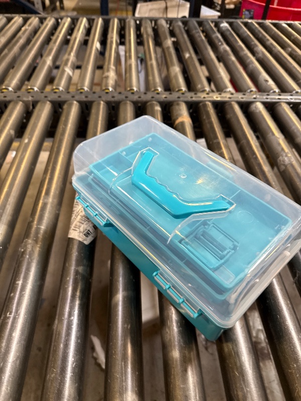 Photo 1 of 12in Three-Layer Multipurpose Storage Box Organizer Folding Tool Box/Art & Crafts Case/Sewing Supplies Organizer/Medicine Box/Family First Aid Box with 2 Trays (Blue)