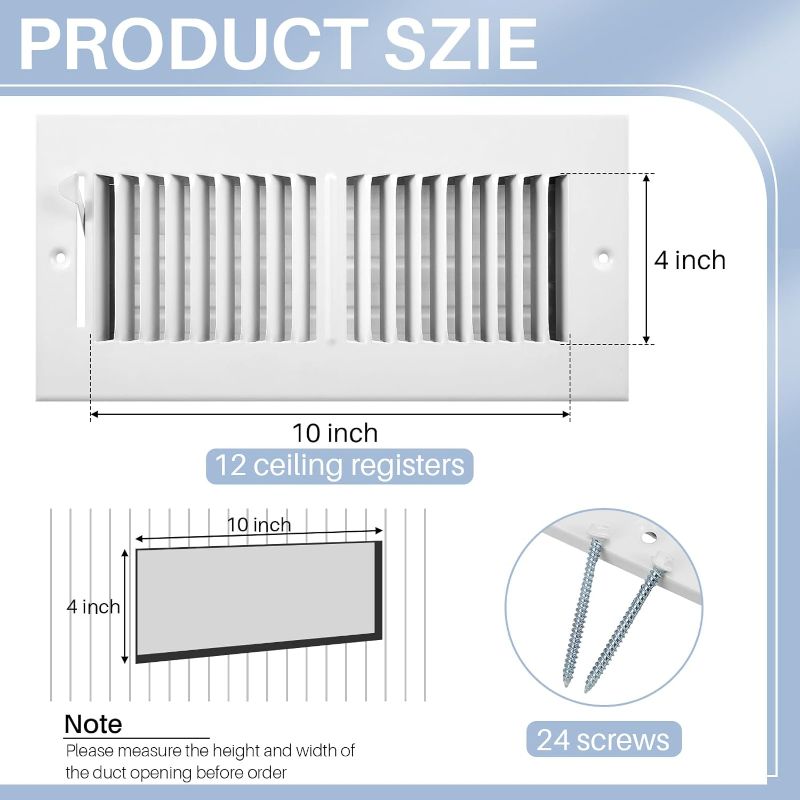 Photo 1 of 1PC  Zonon 10 x 4 Inch (Interior Size) Air Vent Cover Ceiling Register Grill Duct Opening Air Supply Diffuser 2 Way Steel Sidewall Ceiling Vent Covers Inlet Manual Adjuster for Home