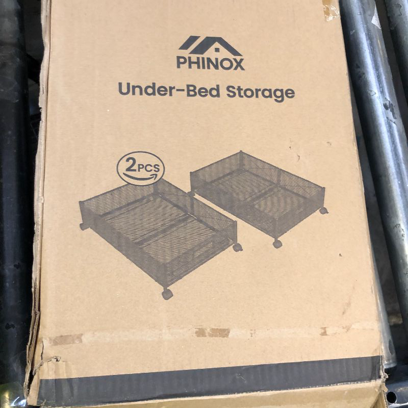 Photo 1 of PHINOX Under Bed Storage with wheels, Under the Bed Storage Containers,Upgrade Crossed Iron Wire, Metal Rolling Underbed Storage Containers for Bedroom Clothes Shoes Blankets-2 Pack,Black