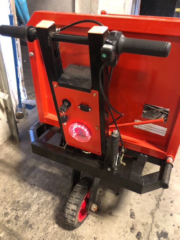 Photo 1 of Electric Steel Transport Cart 2300lbs Capacity Power Material Handling Side Detachable, Construction Cart with Motor Braking, Includes Replacement Accessories, Standing Model, Red
