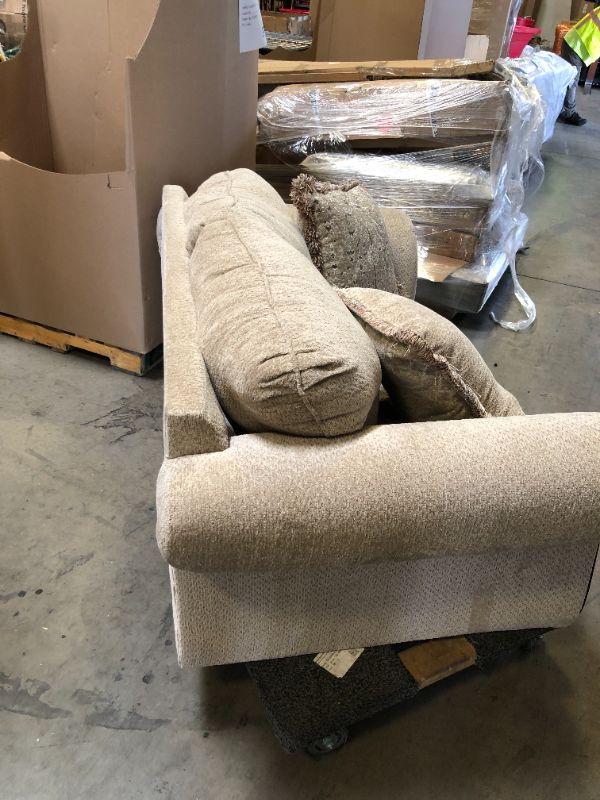 Photo 1 of Roundhill Furniture Hernen Carved Wood Frame Loveseat, Beige Wheat