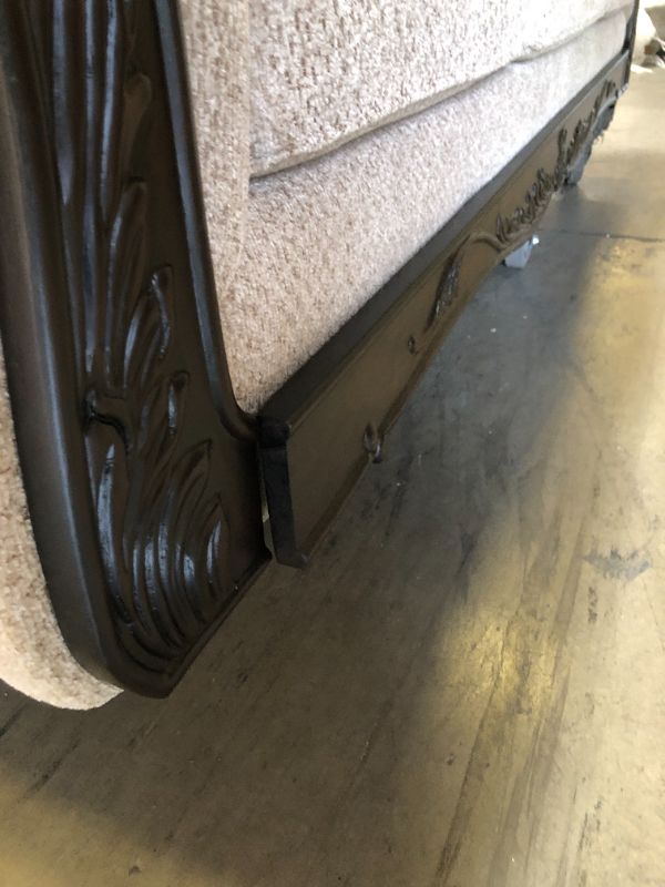 Photo 1 of Roundhill Furniture Hernen Carved Wood Frame Sofa, Beige Wheat