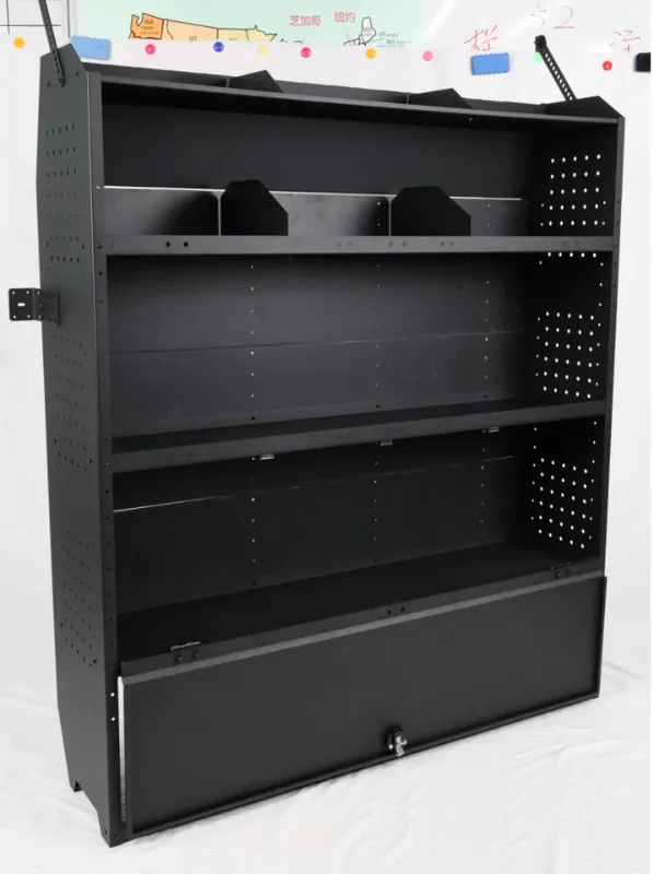 Photo 1 of Lockable Cargo Van Shelving W/hooks & Door for Ford Transit, Promaster, Metris 
52''W x 60''H x 13''D
