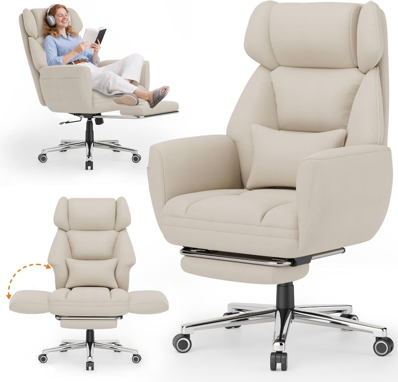 Photo 1 of LPNPMAS2646123
GABRYLLY Office Criss Cross Chair with Footrest, Big and Tall Executive Chair with Wide Seat,Reversible Armrest,Wheels, Lumbar Pillow and 120°Tilt,Computer Desk Chair for Gaming,Meditation,Ivory