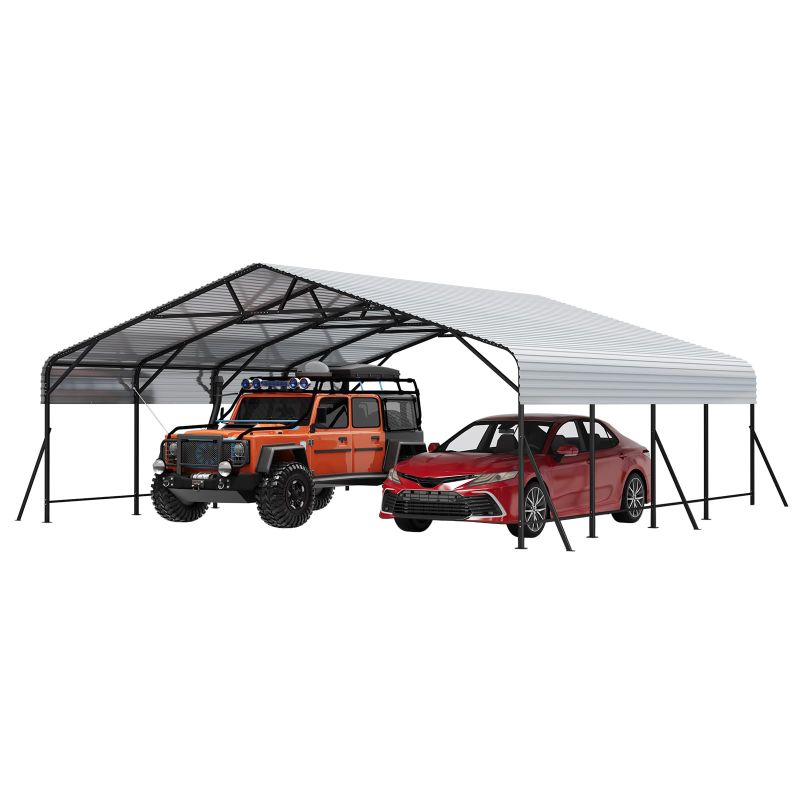 Photo 1 of 5 BOX SET --- GarveeLife 20x20x9 FT Oversized Metal Carport with Galvanized Steel Roof, Heavy Duty Carport for 2 Cars, Metal Garage for Car, Truck, Tractor, Boat