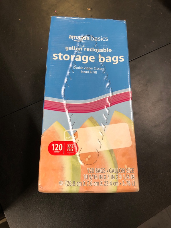 Photo 1 of Amazon Basics Reclosable Gallon Food Storage Bags, BPA Free, 120 Count