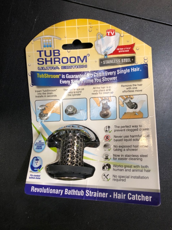 Photo 1 of TubShroom Ultra Revolutionary Bath Tub Drain Protector Hair Catcher/Strainer/Snare Stainless Steel, 1-Pack, Silver