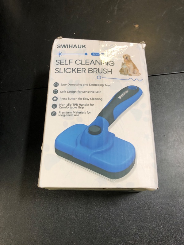 Photo 1 of Swihauk Self Cleaning Slicker Brush - Skin Friendly Deshedding Grooming Tool for Dogs & Cats, Suitable for Shedding & Haired Pets, with Pet Supplies Accessories, Blue