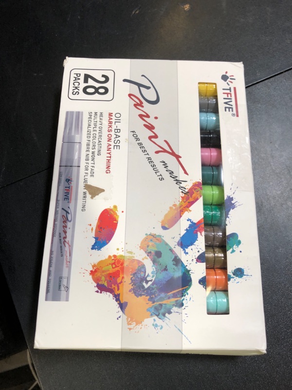 Photo 1 of TFIVE Paint Markers Pens Set, 28 Color Oil-Based Permanent Paint Marker, Medium Tip, Quick Dry and Waterproof Pen for Rock Painting, Ceramic, Wood, Fabric, Plastic, Canvas, Glass, Mugs