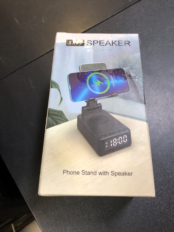Photo 1 of Birthday Gifts for Men Women,6-in-1 Cell Phone Stand Holder with Wireless Bluetooth Speaker & Wireless Charger,Alarm Clock for iPhone,HD Surround Sound Portable Bluetooth Speaker Gifts for Him Her