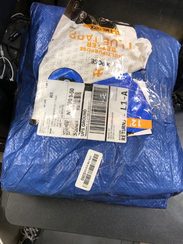 Photo 1 of Better Blue Poly Tarp 12' x 25' - Multipurpose Protective Cover - Lightweight, Durable, Waterproof, Weather Proof - 5 Mil Thick Polyethylene - by Xpose Safety