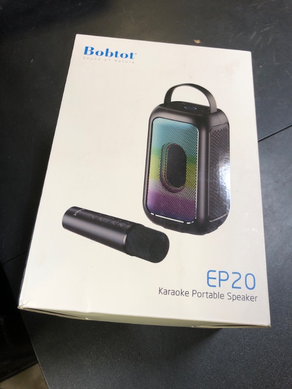 Photo 1 of Bobtot Portable Bluetooth Speaker, 16H Playtime Wireless Speakers, 40W Peak Singing Machine with Microphone, Magic Sound, Echo, EQ Mode, Loud Stereo, Deep Bass, RGB, Supports AUX/USB/FM, Black