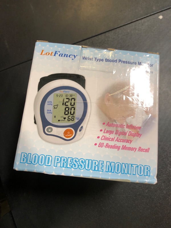Photo 1 of LotFancy Wrist Blood Pressure Monitor, Wrist BP Cuff (5”-8”), 60 Reading Memory, Automatic Digital Blood Pressure Machine, Home BP Gauge