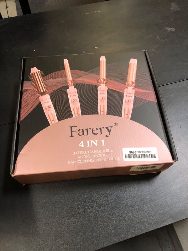 Photo 1 of FARERY 4-in-1 Interchangeable Automatic Rotating Curling Iron & Thermal Brush Set, 0.75''/1''/1.25'' Curling Iron & 1.5'' Heating Round Curling Brush, ONE Heat 410°F, Pink