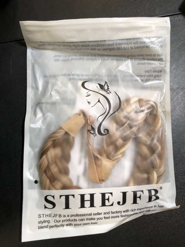 Photo 1 of STHEJFB Braided Headband 5 Strands Synthetic Classic Chunky Elastic Braid Headband Women Ms Bohemian Trendy Hair Braid (Sandy Blonde)