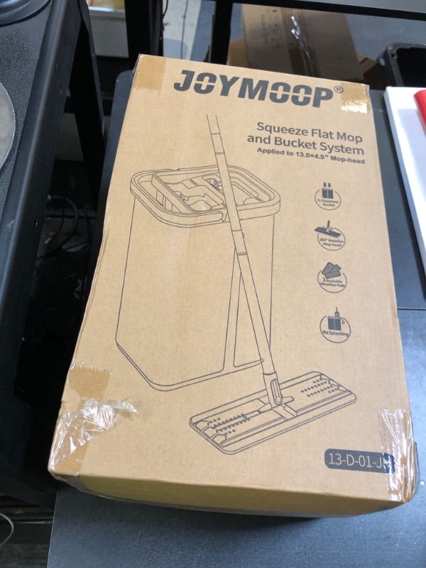 Photo 1 of JOYMOOP Mop and Bucket with Wringer Set, Hands Free Flat Floor Mop and Bucket, with 3 Washable Microfiber Pads, Wet and Dry Use, Floor Cleaning System