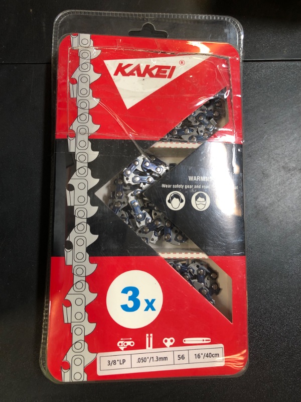 Photo 1 of KAKEI 16 Inch Chainsaw Chain 3/8" LP Pitch .050" Gauge 56 Drive Links Fits Craftsman, Poulan, Ryobi, Echo, Greenworks and More- S56 (3 Chains)