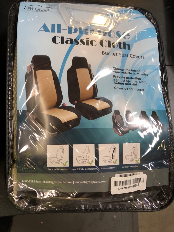 Photo 1 of FH Group Front Set Cloth Car Seat Covers for Bucket Seats, 2 Piece Universal Fit, Washable Seat Covers for SUV, Sedan, Van in Beige