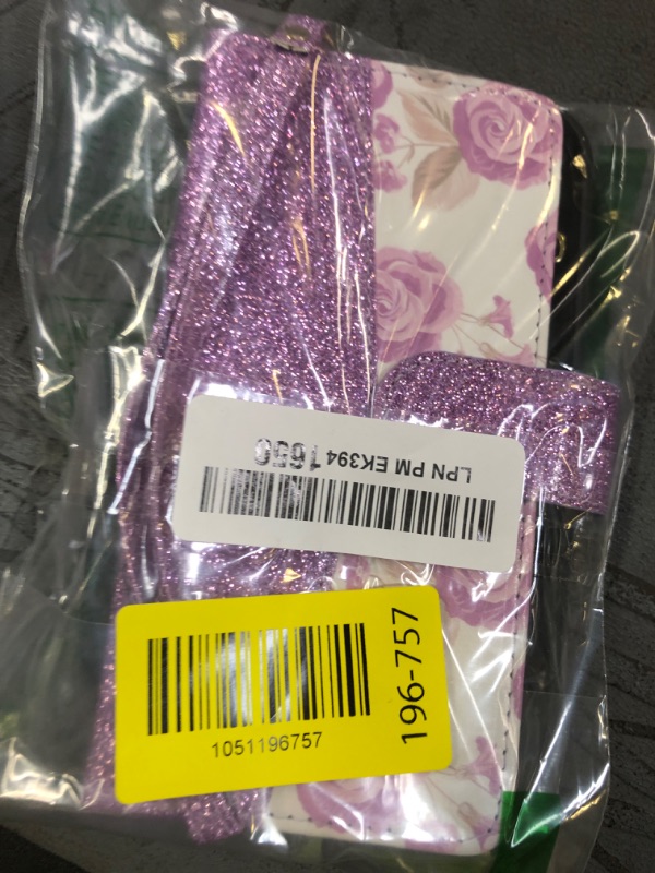 Photo 1 of UEEBAI Wallet Case for iPhone 11 6.1 inch, Glitter PU Leather Magnetic Closure Handbag Zipper Pocket Case Kickstand Card Holder Slots with Wrist Strap TPU Shockproof Flip Cover - Bling Purple