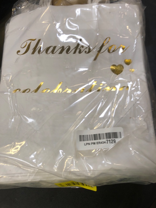 Photo 1 of 50 Pcs Wedding Gift Bags Bridal Welcome Bags with Ribbons Tissue Paper Wedding Favor Gold Foil Bags Thank You Gift Bags with Handles for Guest Birthday Party Baby Shower, 8 x 4.5 x 10 Inch (White)