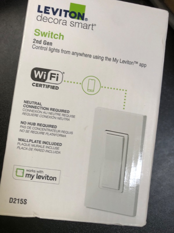 Photo 1 of Leviton Decora Smart Switch, Wi-Fi 2nd Gen, Neutral Wire Required, Works with Matter, My Leviton, Alexa, Google Assistant, Apple Home/Siri & Wired or Wire-Free 3-Way, D215S-2RW, White