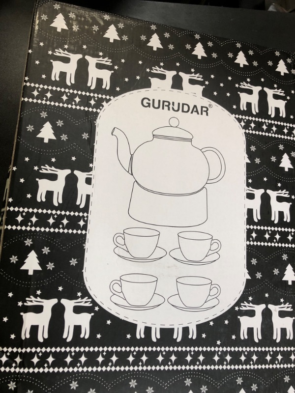 Photo 1 of GURUDAR Glass Teapot Set, 40OZ/1200ml Stovetop Safe Glass Tea Kettle with Removable Infuser & Tea Warmer, Tea Cups and Saucers Set of 4, Blooming Tea & Loose Leaf Tea Maker Set for Women