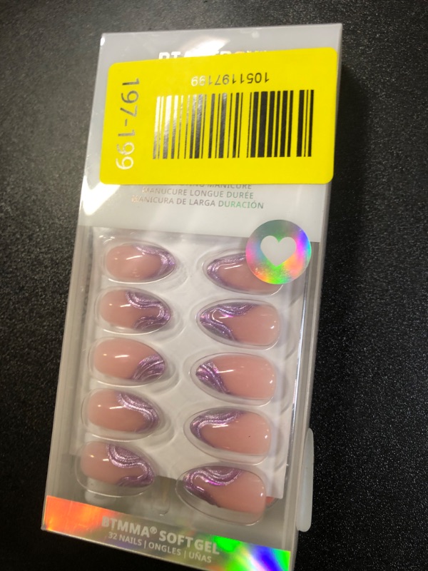 Photo 1 of BTArtbox French Tip Press On Nails - Lamp-Curable Chrome Short Almond Press On Nails with Glue for Women, Semi-Transparent Soft Gel Glue On Nails in 16 Sizes - 32 Stick On Nails Kit, Mermaid Tail