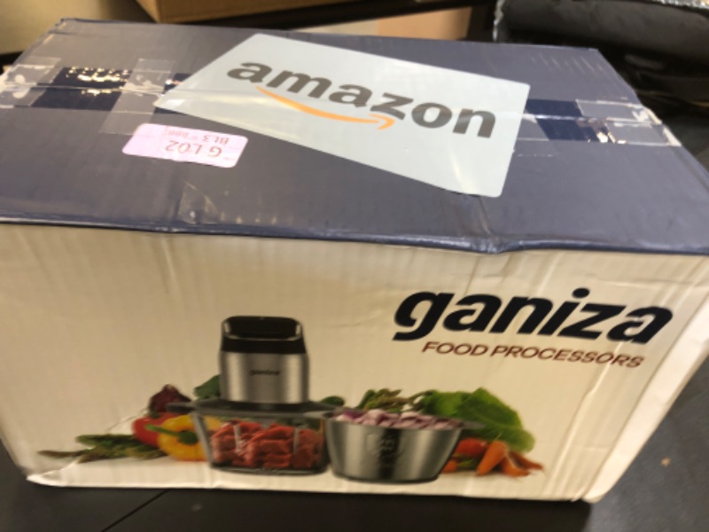 Photo 1 of Ganiza Food Processor, 2-Speed Food Chopper Meat Grinder with 8 Cup Stainless Steel & 8 Cup Glass Bowls, Upgraded Button & Smart Overheat Protection Light - Includes Clean Brush, 2 Sets of Blades