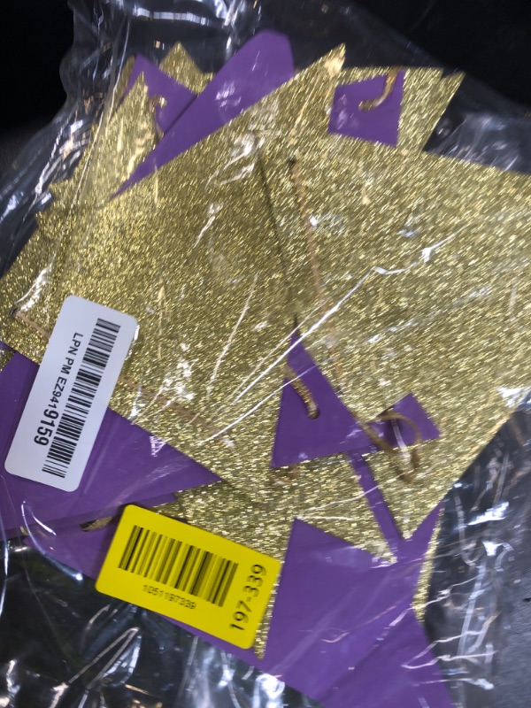 Photo 1 of Graduation Party Decorations Purple Gold 2025/Purple Birthday Party Decorations/Purple Gold Graduation Decorations NYU LSU/2pcs Triangle Bunting Banners for Purple Wedding
