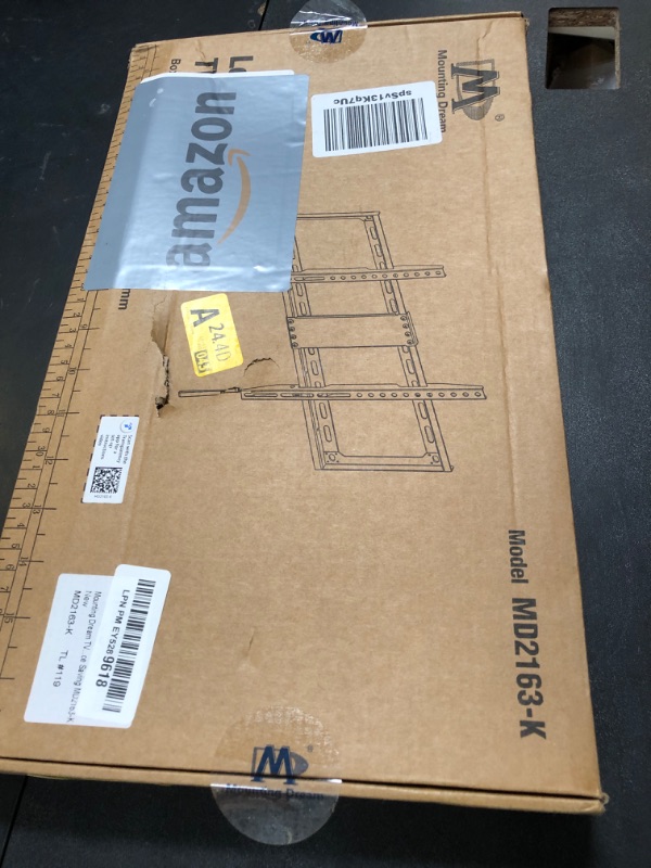 Photo 1 of Mounting Dream TV Mount Fixed for Most 42-84 Inch Flat Screen TVs, TV Wall Mount Bracket up to VESA 600 x 400mm and 132 lbs - Fits 16"/18"/24" Studs - Low Profile and Space Saving MD2163-K