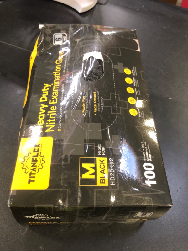 Photo 1 of TitanFlex Disposable Nitrile Exam Gloves - 6-mil, Black, Medium 100-ct Box, Heavy Duty, Latex Free, Food Safe for Cooking & Food Prep