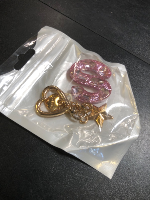 Photo 1 of TTYY Glitter Initial Letter Keychain Gift for Women Girl, Cute Pink Keychains with Heart and Star Charm Keyring for Handbag Backpack