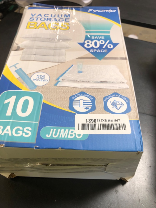 Photo 1 of Fygrip 10 Pack Jumbo Vacuum Storage Bags with Hand Pump, Plastic Packaging Bags, 80% Space Saver Vacuum Seal Bags for Clothing, Travel Lugggage, Blankets, Comforters