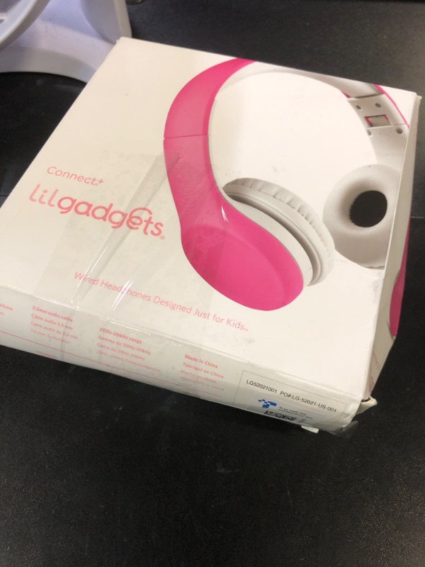 Photo 1 of LilGadgets Connect+ Girls Headphones for School Wired with Microphone, Volume Limiting for Safe Listening, Adjustable Headband, Cushioned Earpads for Comfort, Kids Headphones for School, Pink