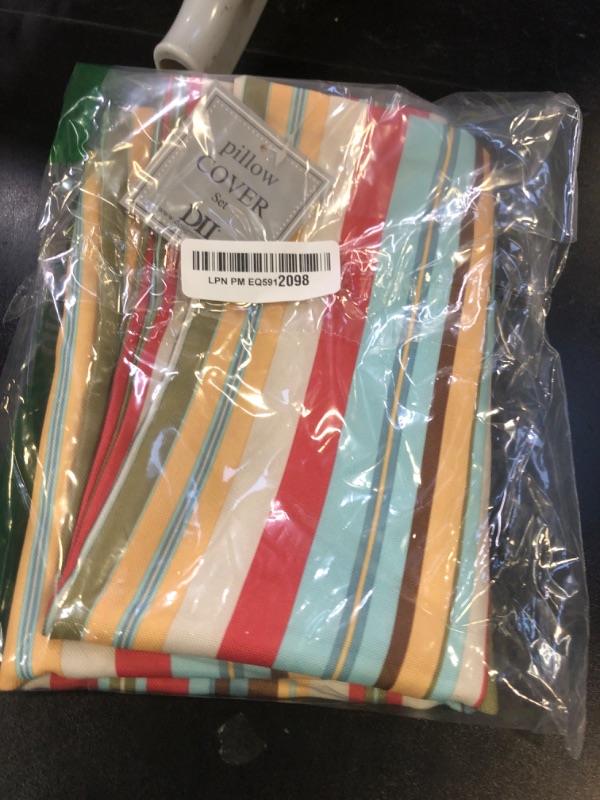 Photo 1 of DII Throw Pillow Cover Collection Outdoor Water Repellent Polyester, Reversible, 18x18, Summer Stripe, 2 Piece
