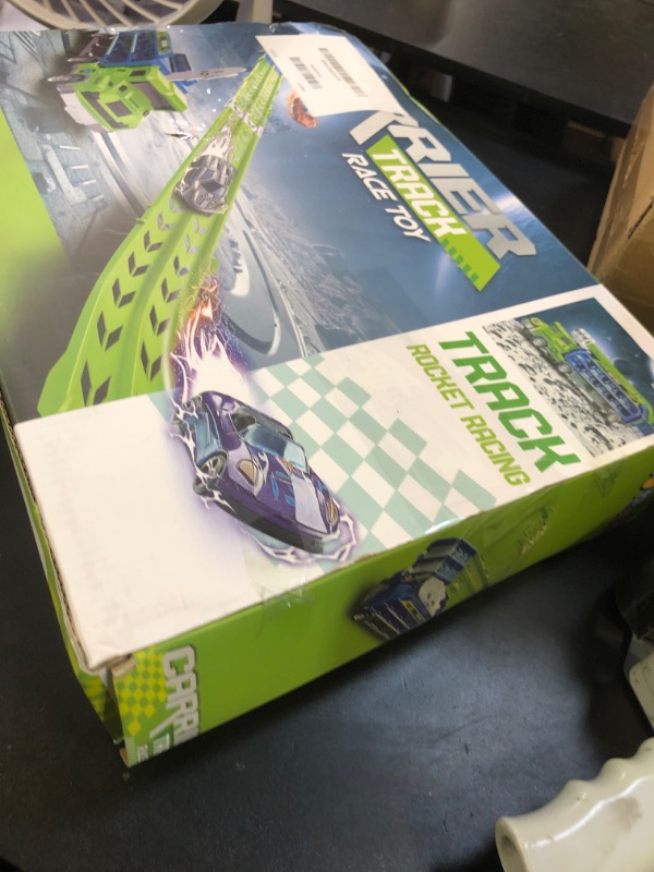 Photo 1 of Toddler Car Truck Toys,Car Carrier Truck Toys for Kids Age 3-5 4-8,Foldable Car Track Sets with 2.8-Ft Race Track and 6 Die-Cast Race Cars, Truck Toys Gifts for 3 4 5 6 7 8+ Year Old Boys Girls(Green)