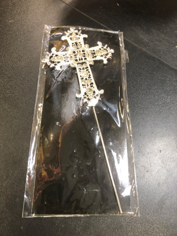 Photo 1 of Cross Cake Topper Crystal Rhinestones Cross Cake Decoration for Baptisms Wedding Christenings Religious Party Decorations (Silver)