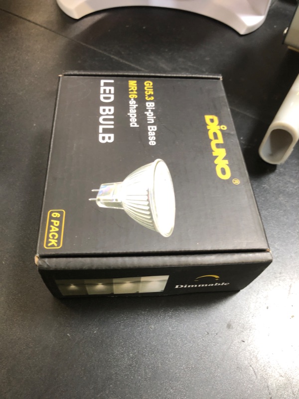 Photo 1 of DiCUNO MR16 LED Bulb Dimmable, 60W Equivalent, 6000K Daylight White, GU5.3 Base Bulb 6W, 40 Degree Beam Angle, 650LM, 12V AC/DC, Halogen Replacement for Landscape Light, Spotlight Lighting, 6 Pack